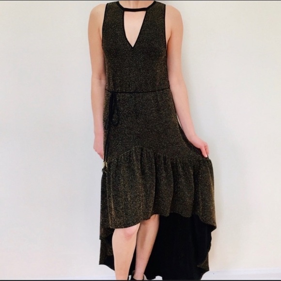 NWT Urban outfitters Ecoté high low gold shimmer dress size medium - Picture 2 of 11